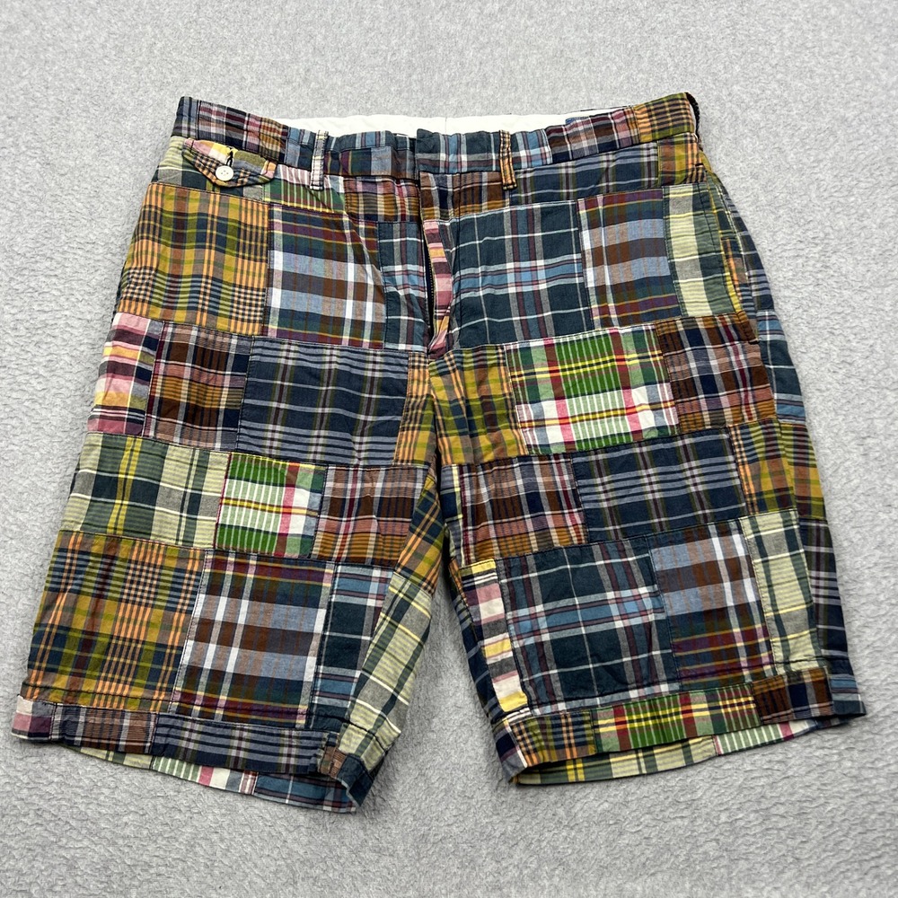 Polo Ralph Lauren Madras Patchwork Shorts Mens 34 Multicolor Plaid Cotton 10""